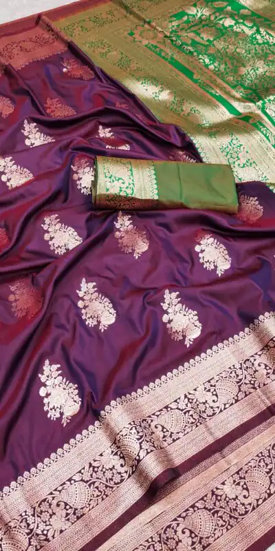 Wine Banarasi Silk Zari Lace Work All Over Saree | Sarees, Bollywood Sarees, Creative Sarees, Designer Sarees, Embroidered Sarees, Ethnic Saree, Modern Digital sarees, Party Wear Sarees
