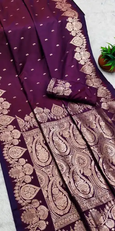 Wine Banarasi Silk Zari Work Saree | Sarees, Bollywood Sarees, Creative Sarees, Designer Sarees, Embroidered Sarees, Ethnic Saree, Modern Digital sarees, Party Wear Sarees