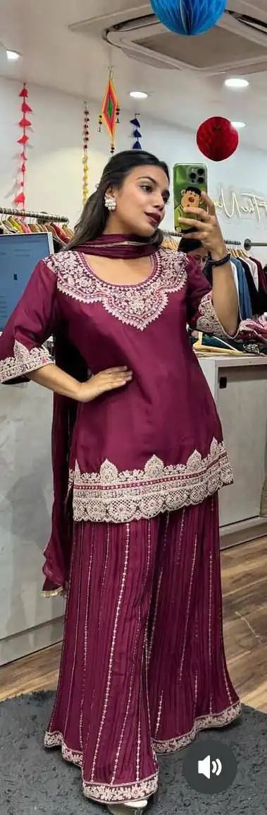 Wine Chinnon Silk Lace Embroidery Work Salwar Suit | Jump Suits, Salwar suit, Casual Suits, Creative suits, Designer Suits, Palazzo Suits, Party Wear Suits, Patiala Suits, Straight Suits