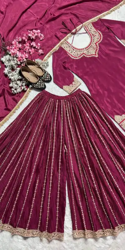 Wine Chinnon Silk Lace Embroidery Work Salwar Suit | Jump Suits, Salwar suit, Casual Suits, Creative suits, Designer Suits, Palazzo Suits, Party Wear Suits, Patiala Suits, Straight Suits