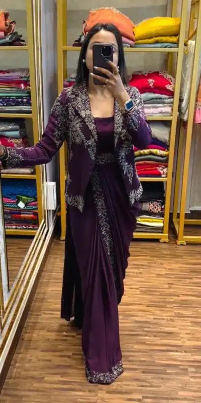Wine Chinon Embroidery Lace Work Saree | Sarees, Bollywood Sarees, Creative Sarees, Designer Sarees, Embroidered Sarees, Ethnic Saree, Modern Digital sarees, Party Wear Sarees