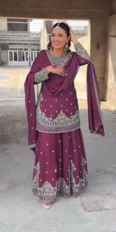Wine Chinon Silk Thread Sequence Work Salwar Suit | Jump Suits, Salwar suit, Casual Suits, Creative suits, Designer Suits, Palazzo Suits, Party Wear Suits, Patiala Suits, Straight Suits