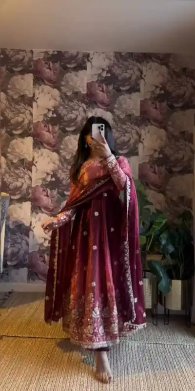 Wine Chinon Silk Thread Work Salwar Suit | Jump Suits, Salwar suit, Casual Suits, Creative suits, Designer Suits, Palazzo Suits, Party Wear Suits, Patiala Suits, Straight Suits