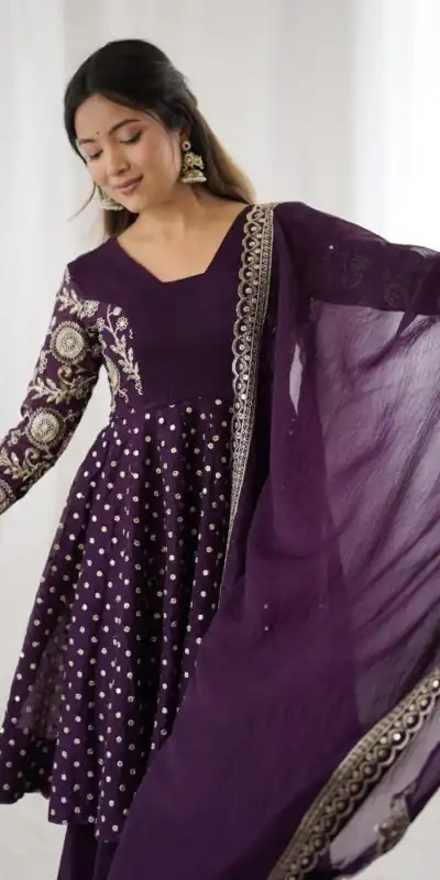 Wine Crunchy Silk Embroidery Work Salwar Suit | Jump Suits, Salwar suit, Casual Suits, Creative suits, Designer Suits, Palazzo Suits, Party Wear Suits, Patiala Suits, Straight Suits