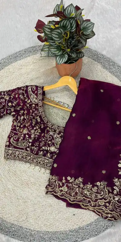 Wine Fandy Satin Silk With Sequins Work Saree | Sarees, Bollywood Sarees, Creative Sarees, Designer Sarees, Embroidered Sarees, Ethnic Saree, Modern Digital sarees, Party Wear Sarees