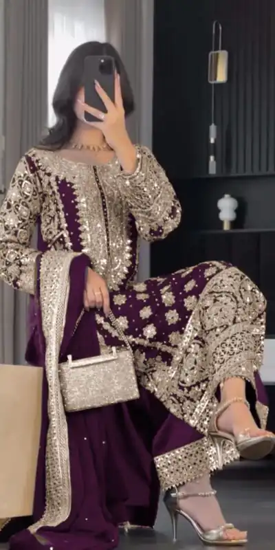 Wine Faux Georgette Embroidery Salwar Suit | Jump Suits, Salwar suit, Casual Suits, Creative suits, Designer Suits, Palazzo Suits, Party Wear Suits, Patiala Suits, Straight Suits
