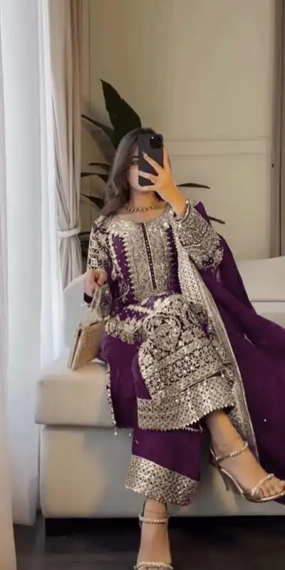 Wine Faux Georgette Embroidery Salwar Suit | Jump Suits, Salwar suit, Casual Suits, Creative suits, Designer Suits, Palazzo Suits, Party Wear Suits, Patiala Suits, Straight Suits