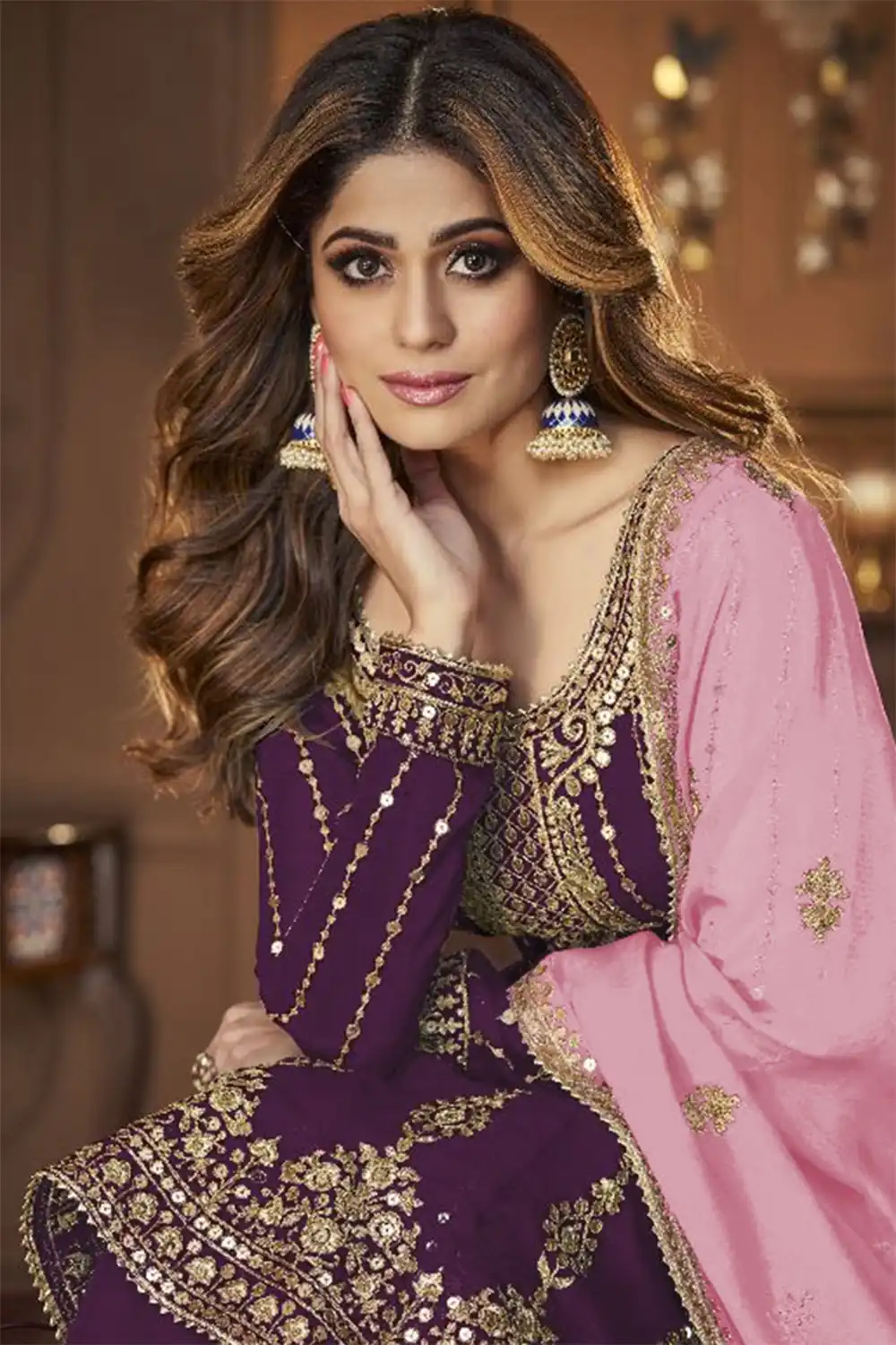 Wine Faux Georgette Embroidery Work Salwar Suit | Jump Suits, Tops & Bottoms, Track Suits, Salwar suit, Casual Suits, Creative suits, Designer Suits, Palazzo Suits, Party Wear Suits, Patiala Suits, Straight Suits, Trendy Wear