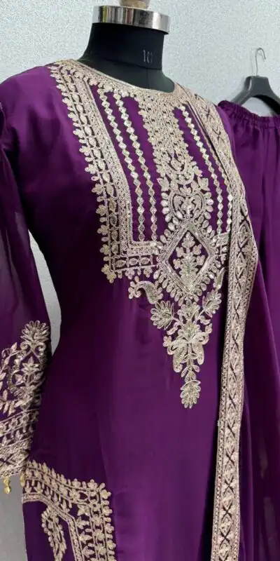 Wine Faux Georgette Sequins Work Salwar Suit | Jump Suits, Tops & Bottoms, Track Suits, Salwar suit, Casual Suits, Creative suits, Designer Suits, Palazzo Suits, Party Wear Suits, Patiala Suits, Straight Suits, Trendy Wear
