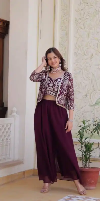 Wine Fox Georgette Embroidery Lace Work Anarkali Gown | Gowns, Bollywood Gowns, Creative Gowns, Designer Gowns, Embroidered Gowns, Party Wear Gowns, Straight Suits