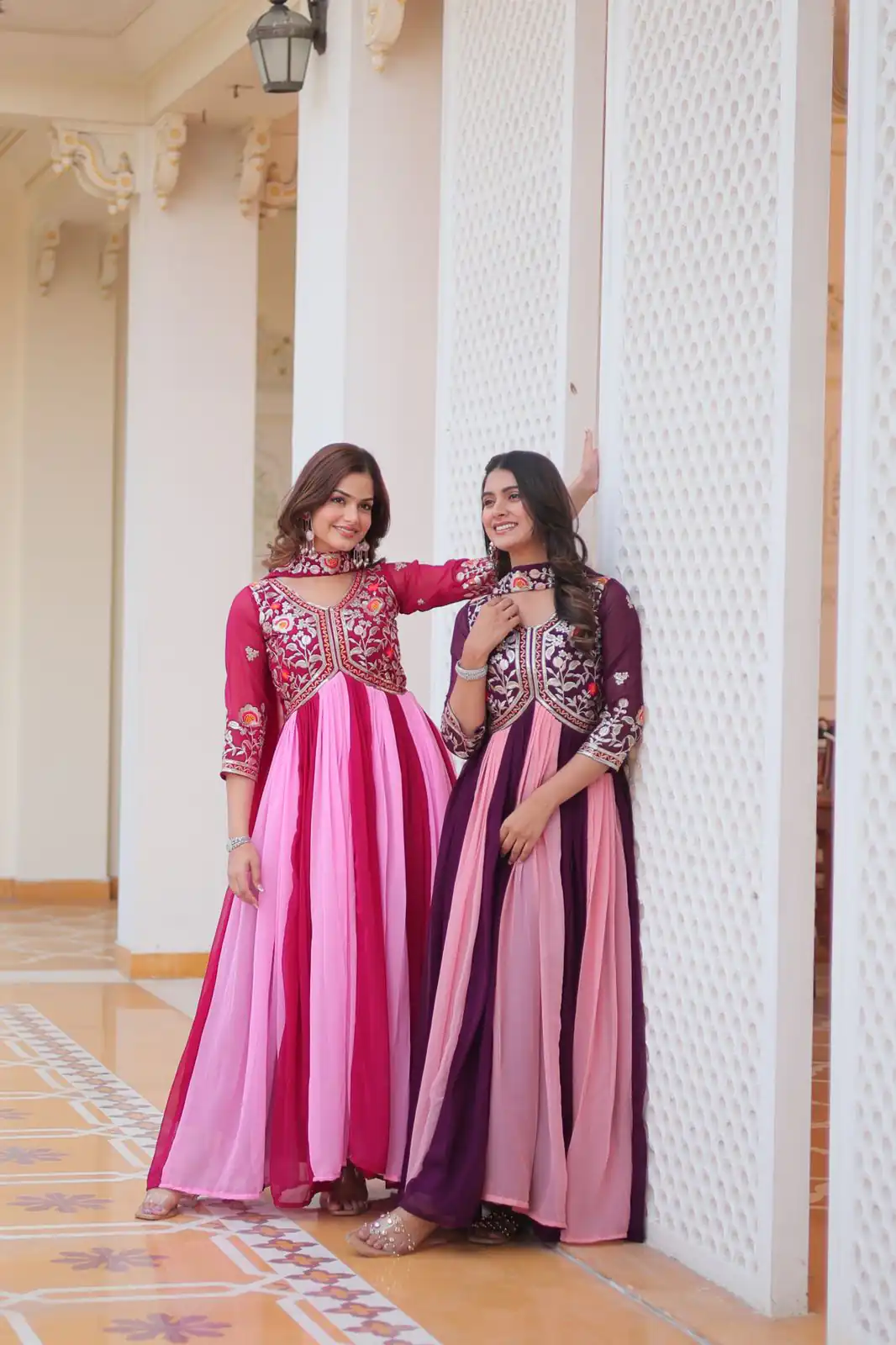 Wine Fox Georgette Embroidery Thread Work Gown | Gowns, Bollywood Gowns, Creative Gowns, Designer Gowns, Embroidered Gowns, Party Wear Gowns
