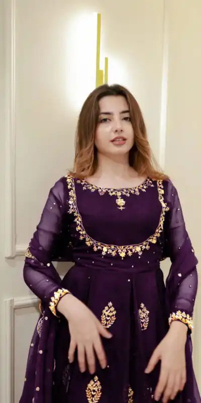 Wine Georgette Embroidery Work Gown | Gowns, Bollywood Gowns, Creative Gowns, Designer Gowns, Embroidered Gowns, Party Wear Gowns