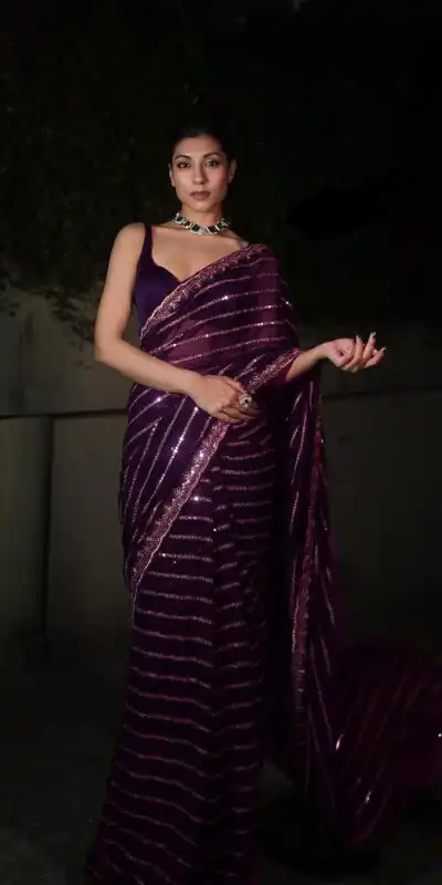 Wine Georgette Embroidery Work Saree | Sarees, Bollywood Sarees, Creative Sarees, Designer Sarees, Embroidered Sarees, Ethnic Saree, Modern Digital sarees, Party Wear Sarees