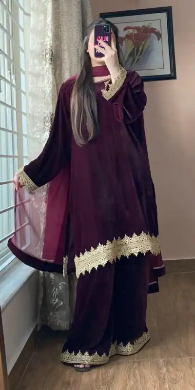 Wine Georgette Lace Embroidery Work Salwar Suit | Jump Suits, Tops & Bottoms, Track Suits, Salwar suit, Casual Suits, Creative suits, Designer Suits, Palazzo Suits, Party Wear Suits, Patiala Suits, Straight Suits, Trendy Wear