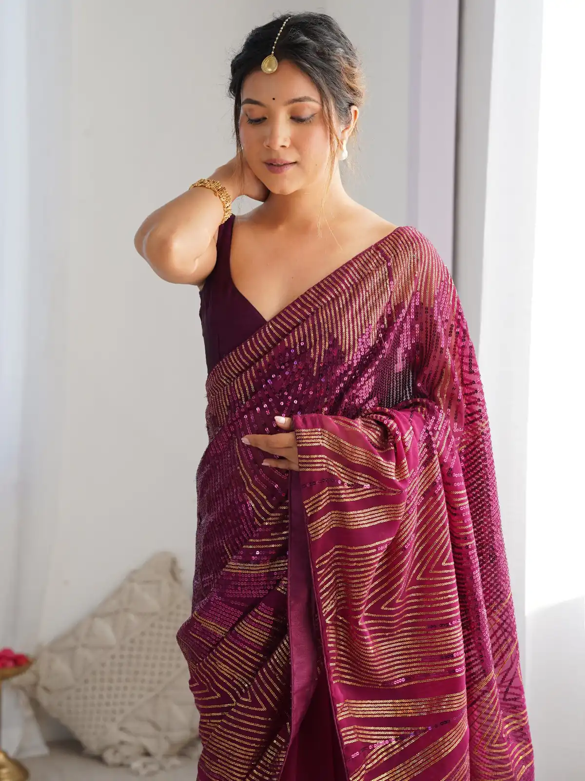 Wine Georgette Sequence Lace Work Saree | Sarees, Bollywood Sarees, Creative Sarees, Designer Sarees, Embroidered Sarees, Ethnic Saree, Modern Digital sarees, Party Wear Sarees