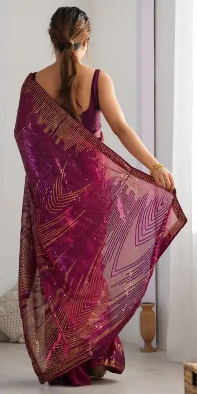 Wine Georgette Sequence Lace Work Saree | Sarees, Bollywood Sarees, Creative Sarees, Designer Sarees, Embroidered Sarees, Ethnic Saree, Modern Digital sarees, Party Wear Sarees
