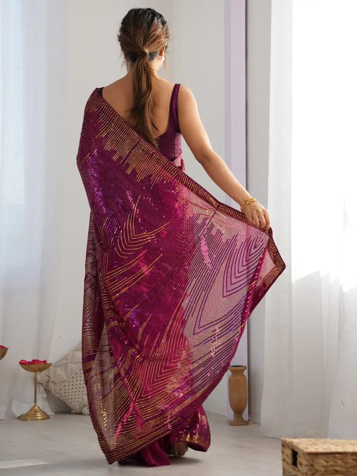 Wine Georgette Sequence Lace Work Saree | Sarees, Bollywood Sarees, Creative Sarees, Designer Sarees, Embroidered Sarees, Ethnic Saree, Modern Digital sarees, Party Wear Sarees