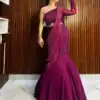 Wine Georgette Thread Sequence Lehenga Saree | Lehenga, Bollywood Lehenga, Creative Lehenga, Designer Lehenga, Embroidered Lehenga, Party Wear Lehenga