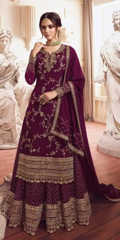 Wine heavy Georgette Embroidery Work Salwar Suit | Jump Suits, Salwar suit, Casual Suits, Creative suits, Designer Suits, Palazzo Suits, Party Wear Suits, Patiala Suits, Straight Suits