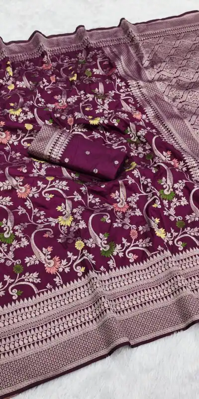 Wine Khaddi Pashmina Lace Zari Work Saree | Sarees, Bollywood Sarees, Creative Sarees, Designer Sarees, Embroidered Sarees, Ethnic Saree, Modern Digital sarees, Party Wear Sarees