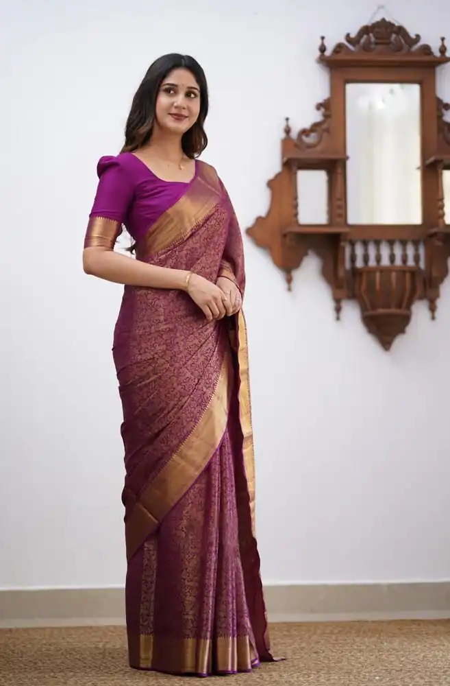 Wine Lichi Silk Border Jacquard Work Saree | Sarees, Bollywood Sarees, Creative Sarees, Designer Sarees, Embroidered Sarees, Ethnic Saree, Modern Digital sarees, Party Wear Sarees