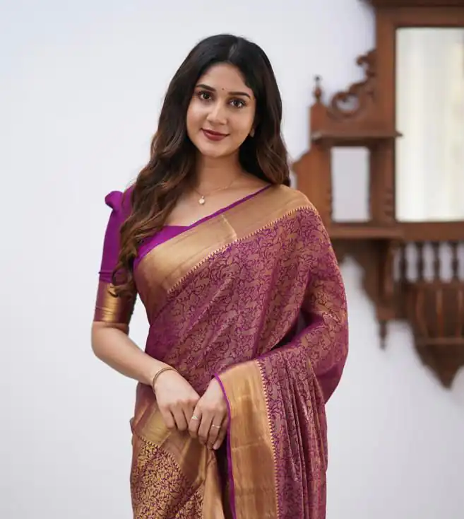 Wine Lichi Silk Border Jacquard Work Saree | Sarees, Bollywood Sarees, Creative Sarees, Designer Sarees, Embroidered Sarees, Ethnic Saree, Modern Digital sarees, Party Wear Sarees