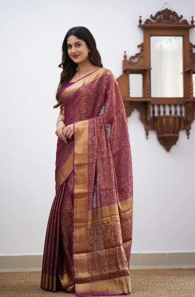 Wine Lichi Silk Border Jacquard Work Saree | Sarees, Bollywood Sarees, Creative Sarees, Designer Sarees, Embroidered Sarees, Ethnic Saree, Modern Digital sarees, Party Wear Sarees