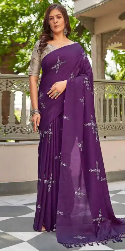 Wine Natural Silk With Thread Embroidery Saree | Sarees, Bollywood Sarees, Creative Sarees, Designer Sarees, Embroidered Sarees, Ethnic Saree, Modern Digital sarees, Party Wear Sarees