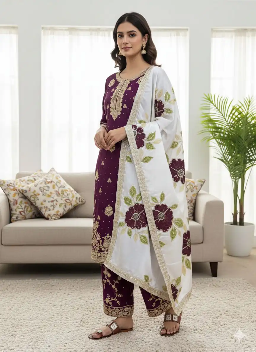 Wine Organza Silk Lace Embroidery Work Salwar Suit | Jump Suits, Salwar suit, Casual Suits, Creative suits, Designer Suits, Palazzo Suits, Party Wear Suits, Patiala Suits, Straight Suits