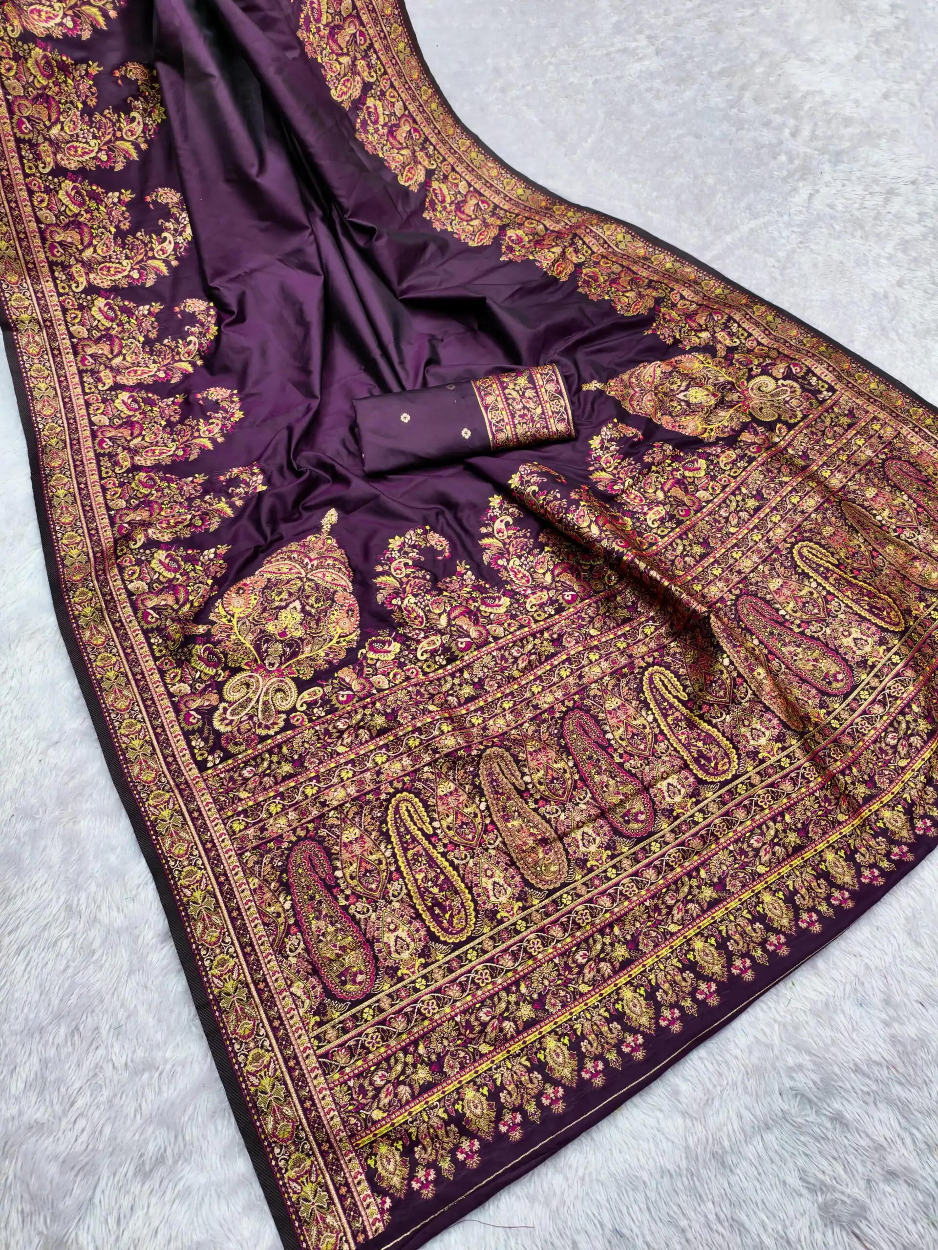 Wine Pashmina Silk Woven Motifs Saree | Sarees, Bollywood Sarees, Creative Sarees, Designer Sarees, Embroidered Sarees, Ethnic Saree, Modern Digital sarees, Party Wear Sarees