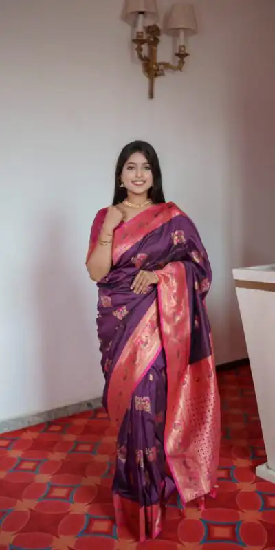 Wine Pethani Silk Zari Lace Work Saree | Sarees, Bollywood Sarees, Creative Sarees, Designer Sarees, Embroidered Sarees, Ethnic Saree, Modern Digital sarees, Party Wear Sarees