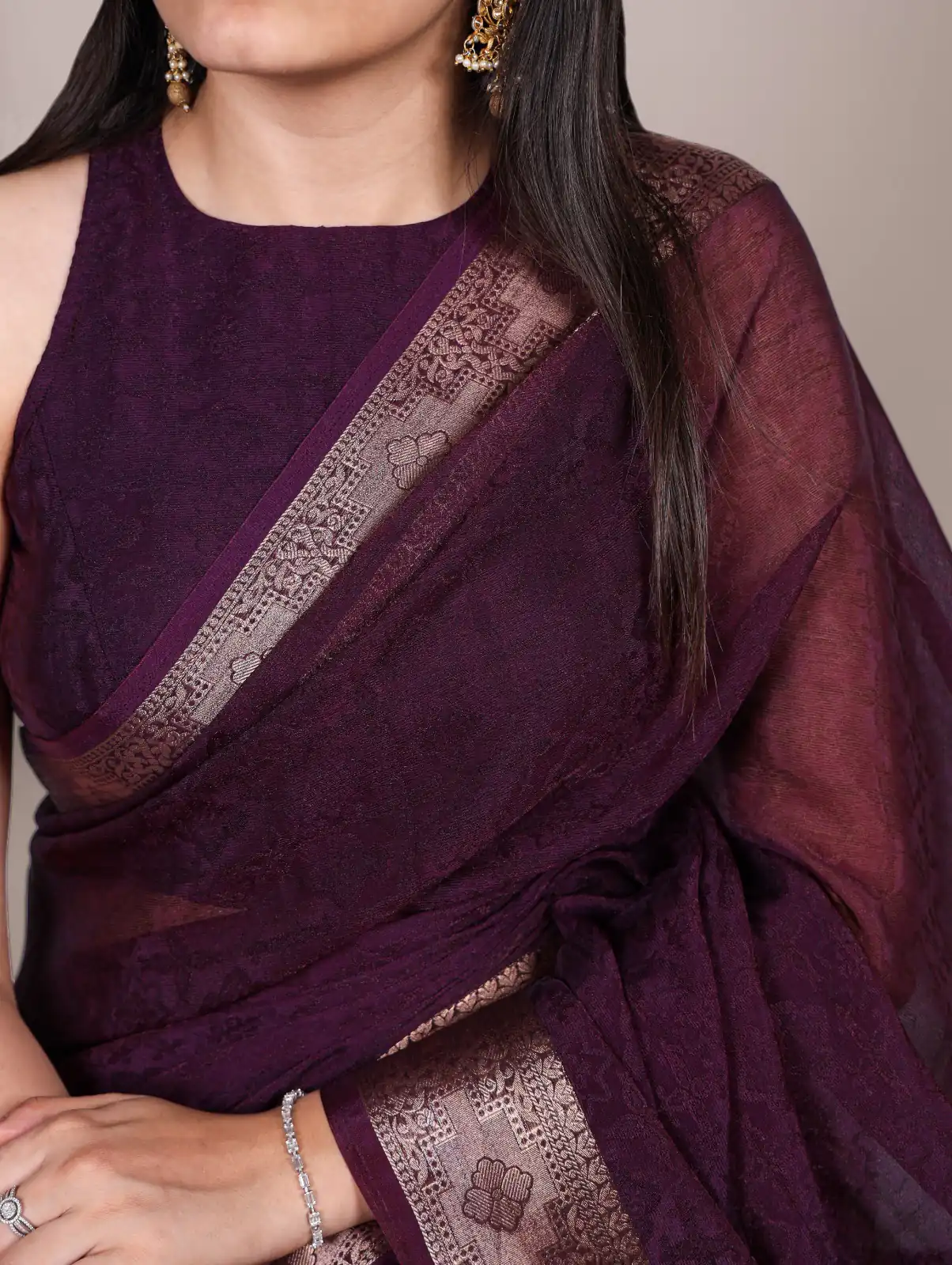Wine Poly Shimmer With Zari Work Saree | Sarees, Bollywood Sarees, Creative Sarees, Designer Sarees, Embroidered Sarees, Ethnic Saree, Modern Digital sarees, Party Wear Sarees
