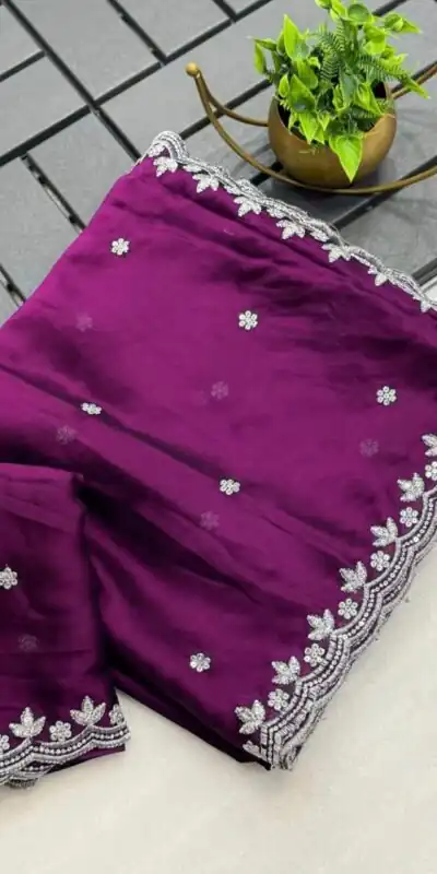 Wine Rangoli Chiffon Embroidery Cut Work Saree | Sarees, Bollywood Sarees, Creative Sarees, Designer Sarees, Embroidered Sarees, Ethnic Saree, Modern Digital sarees, Party Wear Sarees