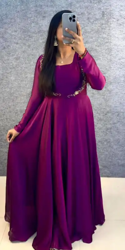 Wine Rangoli Silk Handwork Lace Work Gown | Gowns, Bollywood Gowns, Creative Gowns, Designer Gowns, Embroidered Gowns, Party Wear Gowns