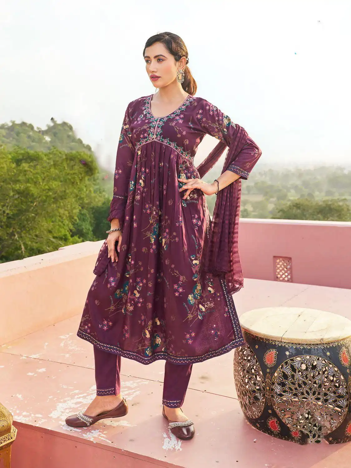 Wine Rayon Alia Cut With Embroidery Work Kurti | Kurti, Bollywood Kurti, Creative Kurtis, Designer Kurti, Party Wear Kurti, Selfie Kurti