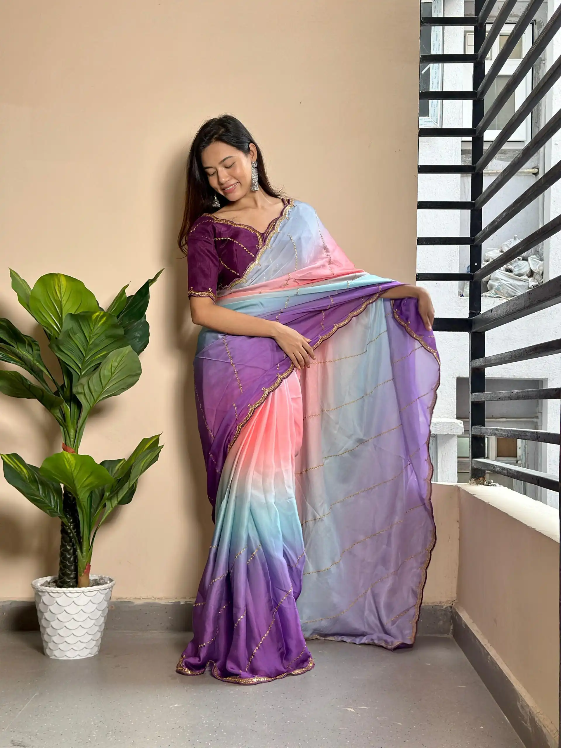 Wine Soft Georgette Satin With Digital Print Embroidery Work Saree | Sarees, Bollywood Sarees, Creative Sarees, Designer Sarees, Embroidered Sarees, Ethnic Saree, Modern Digital sarees, Party Wear Sarees