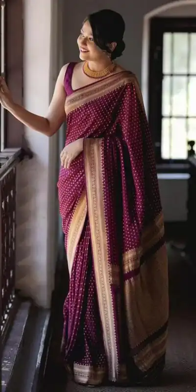 Wine Soft Lichi Silk Jacquard Border Saree | Sarees, Bollywood Sarees, Creative Sarees, Designer Sarees, Embroidered Sarees, Ethnic Saree, Modern Digital sarees, Party Wear Sarees