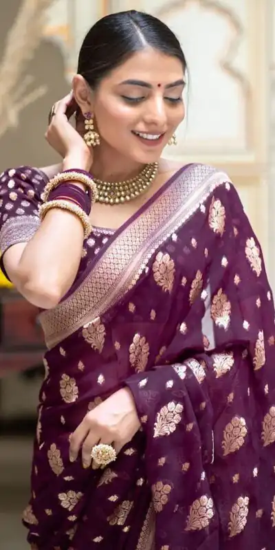 Wine Soft Lichi Silk Jacquard Work Saree | Sarees, Bollywood Sarees, Creative Sarees, Designer Sarees, Embroidered Sarees, Ethnic Saree, Modern Digital sarees, Party Wear Sarees