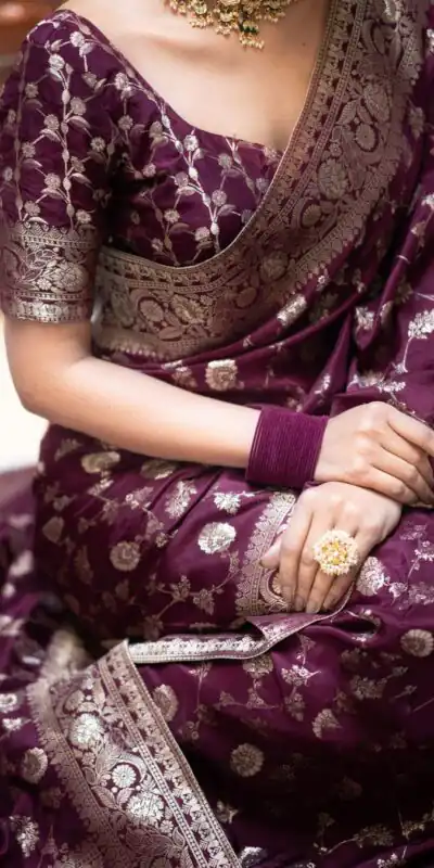 Wine Soft Lichi Silk With Jacquard Work Saree | Sarees, Bollywood Sarees, Creative Sarees, Designer Sarees, Embroidered Sarees, Ethnic Saree, Modern Digital sarees, Party Wear Sarees