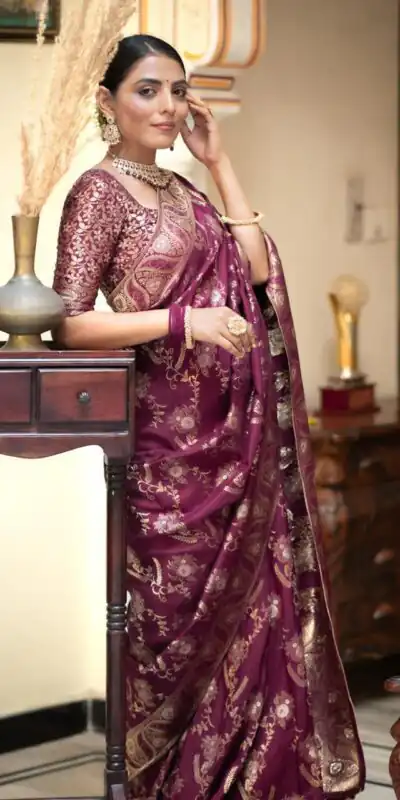 Wine Soft Litchi Silk All Over Weaving Saree | Sarees, Bollywood Sarees, Creative Sarees, Designer Sarees, Embroidered Sarees, Ethnic Saree, Modern Digital sarees, Party Wear Sarees