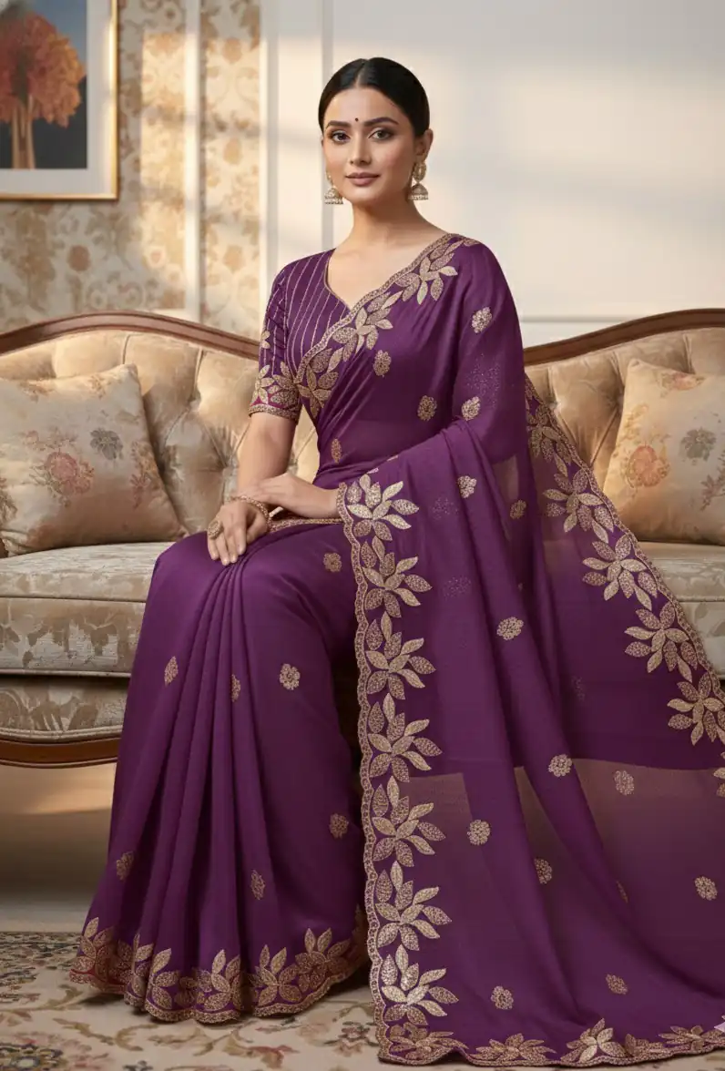 Wine Soft Organza Silk With Sequins Work Saree | Sarees, Bollywood Sarees, Creative Sarees, Designer Sarees, Embroidered Sarees, Ethnic Saree, Modern Digital sarees, Party Wear Sarees