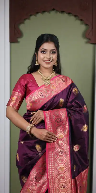Wine Soft Paithani Silk Zari Lace Work Saree | Sarees, Bollywood Sarees, Creative Sarees, Designer Sarees, Embroidered Sarees, Ethnic Saree, Modern Digital sarees, Party Wear Sarees