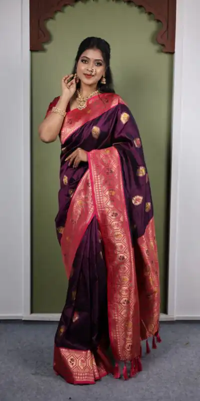 Wine Soft Paithani Silk Zari Work Lace Saree | Sarees, Bollywood Sarees, Creative Sarees, Designer Sarees, Embroidered Sarees, Ethnic Saree, Modern Digital sarees, Party Wear Sarees