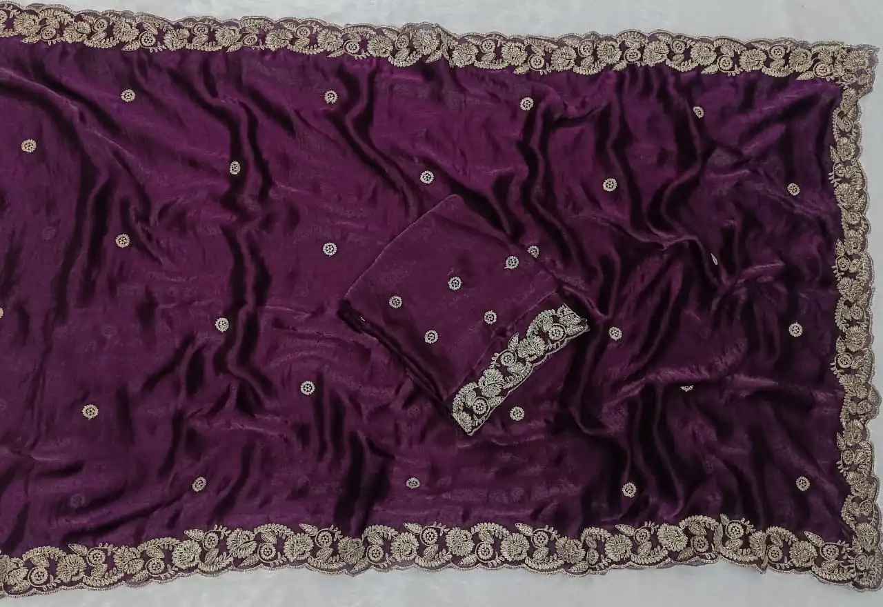 Wine Space Silk Embroidery Work Saree | Sarees, Bollywood Sarees, Creative Sarees, Designer Sarees, Embroidered Sarees, Ethnic Saree, Modern Digital sarees, Party Wear Sarees