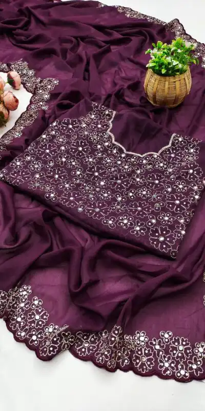 Wine Star Georgette Silk Embroidery Work Saree | Sarees, Bollywood Sarees, Creative Sarees, Designer Sarees, Embroidered Sarees, Ethnic Saree, Modern Digital sarees, Party Wear Sarees