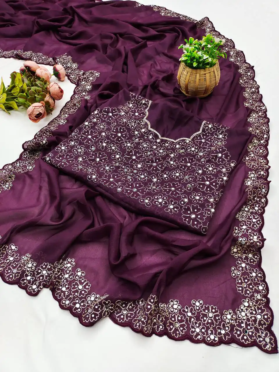 Wine Star Georgette Silk Embroidery Work Saree | Sarees, Bollywood Sarees, Creative Sarees, Designer Sarees, Embroidered Sarees, Ethnic Saree, Modern Digital sarees, Party Wear Sarees