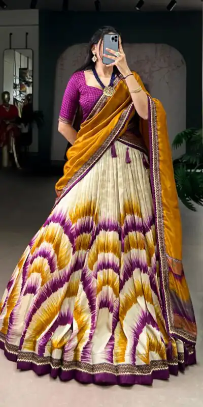 Wine Taser Silk Printed Lehenga Choli | Lehenga, Bollywood Lehenga, Creative Lehenga, Designer Lehenga, Embroidered Lehenga, Party Wear Lehenga