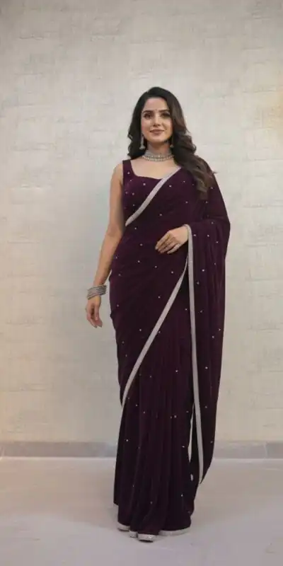 Wine Velvet 9000 Revert Machine Pearl Work Saree | Sarees, Bollywood Sarees, Creative Sarees, Designer Sarees, Embroidered Sarees, Ethnic Saree, Modern Digital sarees, Party Wear Sarees