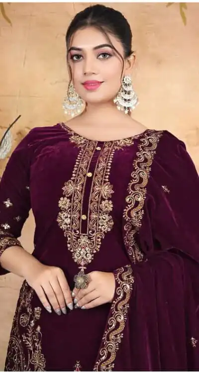 Wine Velvet Embroidery Lace Work Salwar Suit | Jump Suits, Salwar suit, Casual Suits, Creative suits, Designer Suits, Palazzo Suits, Party Wear Suits, Patiala Suits, Straight Suits