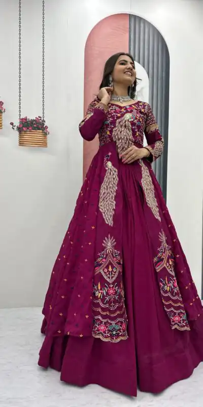 Wine Vichitra Sequence Work Lehenga Choli | Lehenga, Bollywood Lehenga, Creative Lehenga, Designer Lehenga, Embroidered Lehenga, Party Wear Lehenga